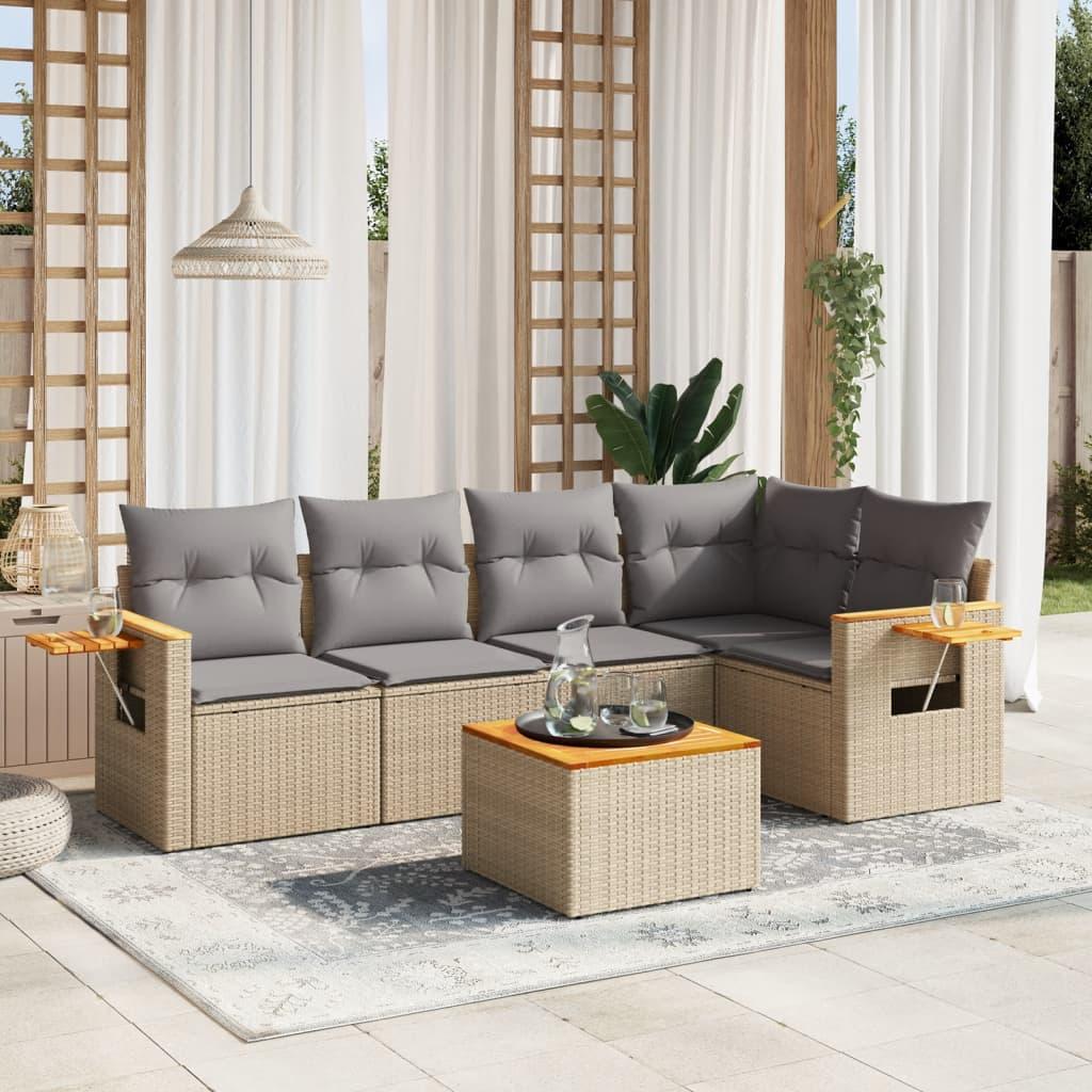 Sofasæt til haven 6 dele med hynder polyrattan beige