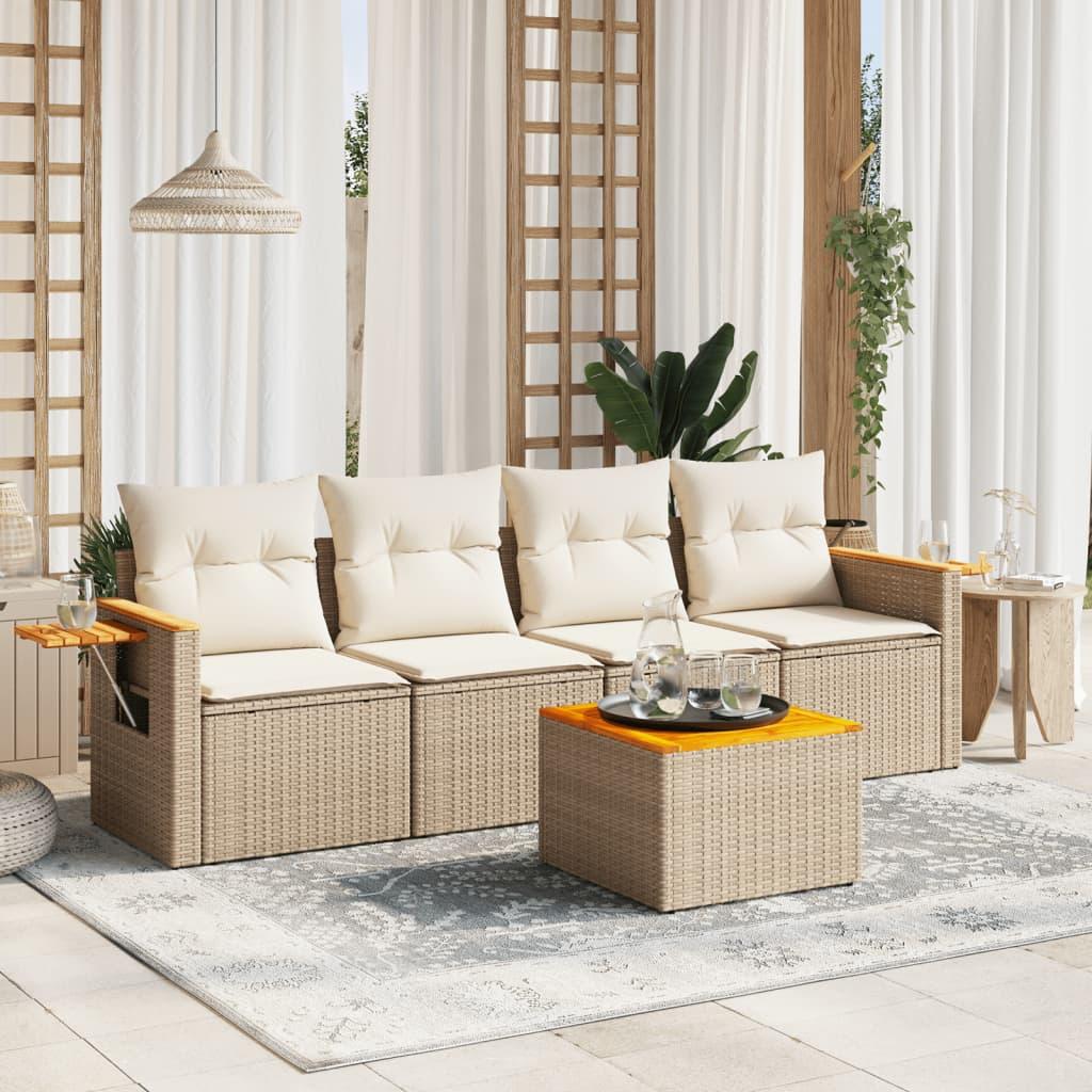 Sofasæt til haven 5 dele med hynder polyrattan beige
