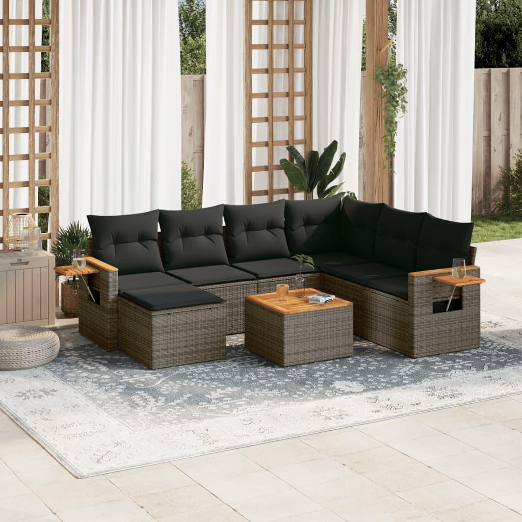 Sofasæt Til Haven 7 Dele Med Hynder Polyrattan - Grå / Med bord