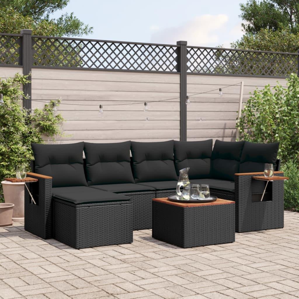 Sofasæt Til Haven 6 Dele Med Hynder Polyrattan - Sort / Med bord