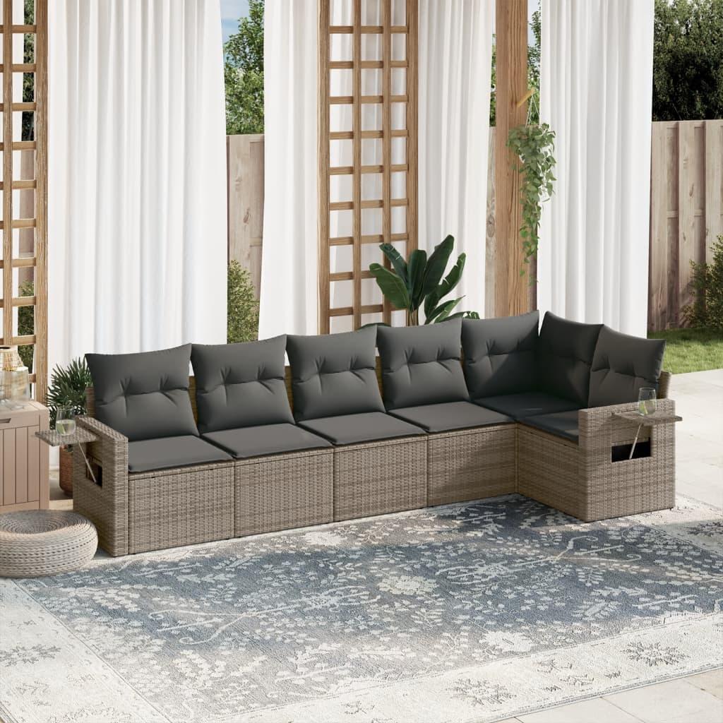 Sofasæt Til Haven 6 Dele Med Hynder Polyrattan - grå og mørkegrå / Uden bord