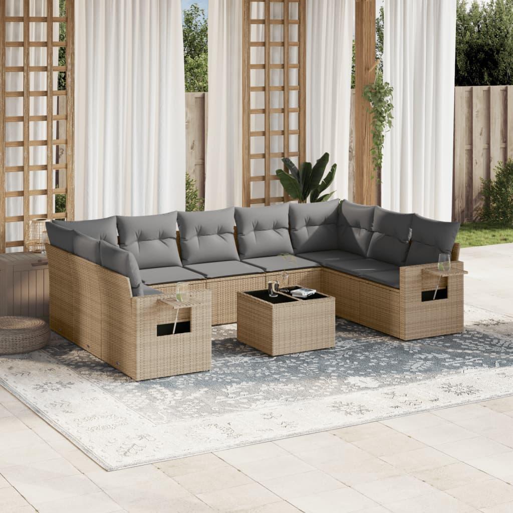 Sofasæt Til Haven 9 Dele Med Hynder Polyrattan - beige og lysegrå / Med bord