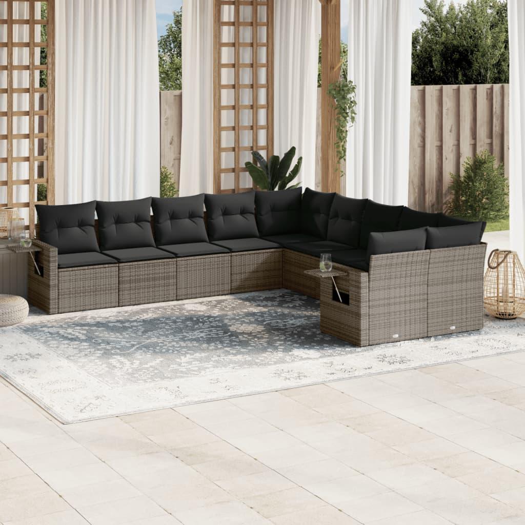 Sofasæt Til Haven 10 Dele Med Hynder Polyrattan Beige - grå og mørkegrå / Uden bord