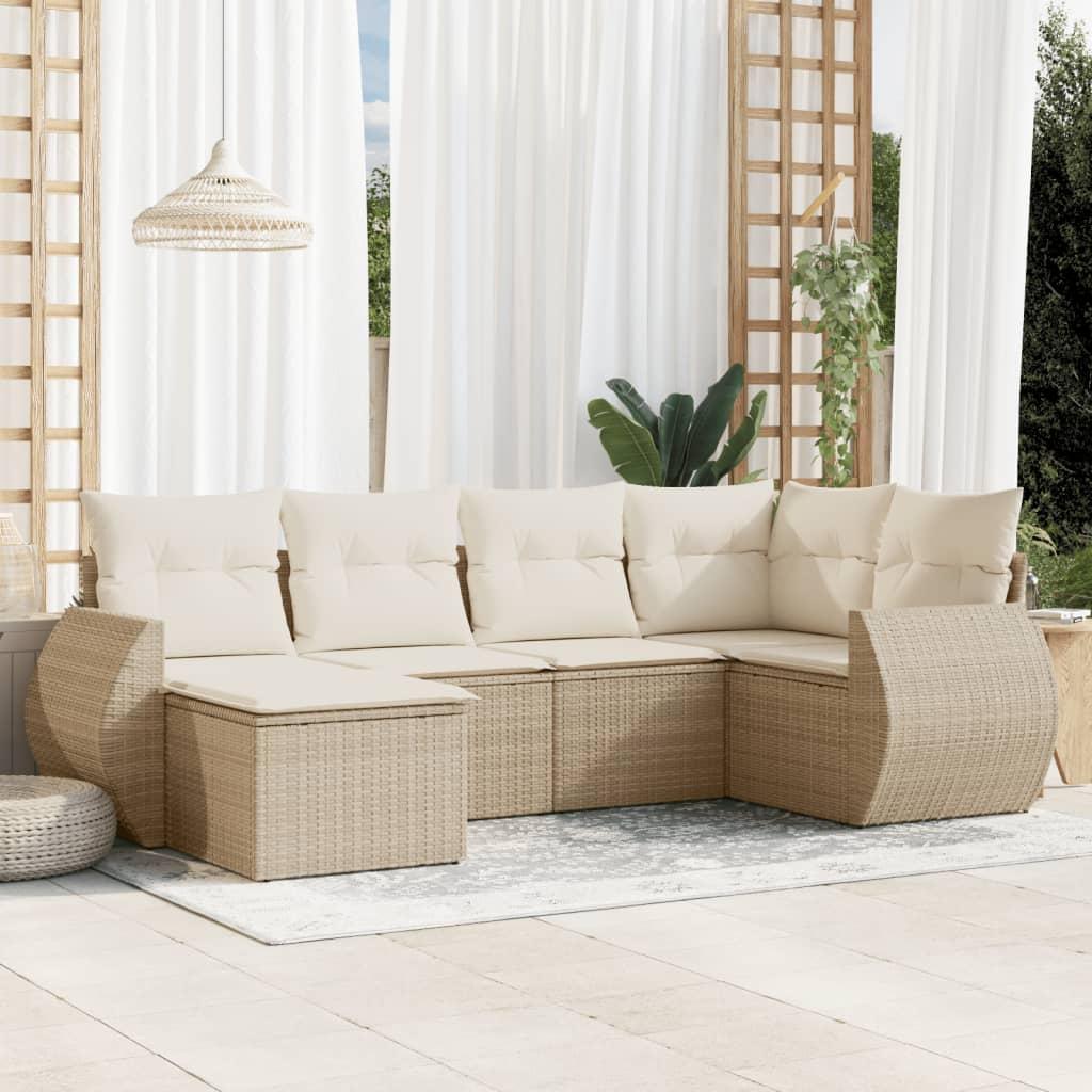 vidaXL sofasæt til haven 6 dele med hynder polyrattan beige