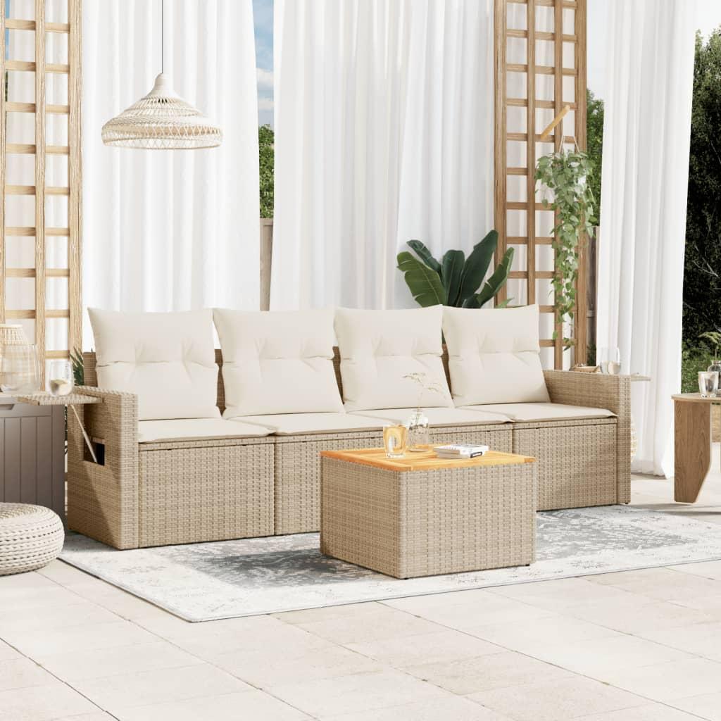 vidaXL sofasæt til haven 5 dele med hynder polyrattan beige