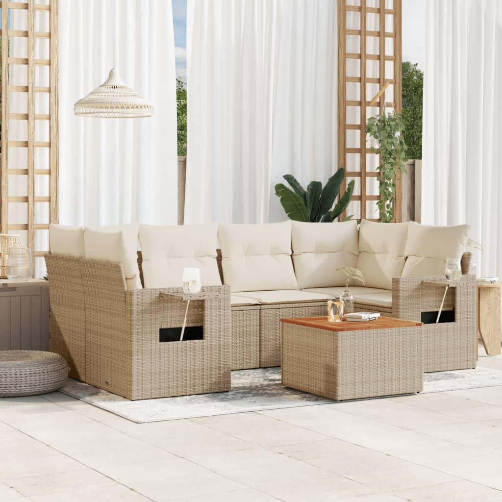 Sofasæt til haven 7 dele med hynder i polyrattan beige