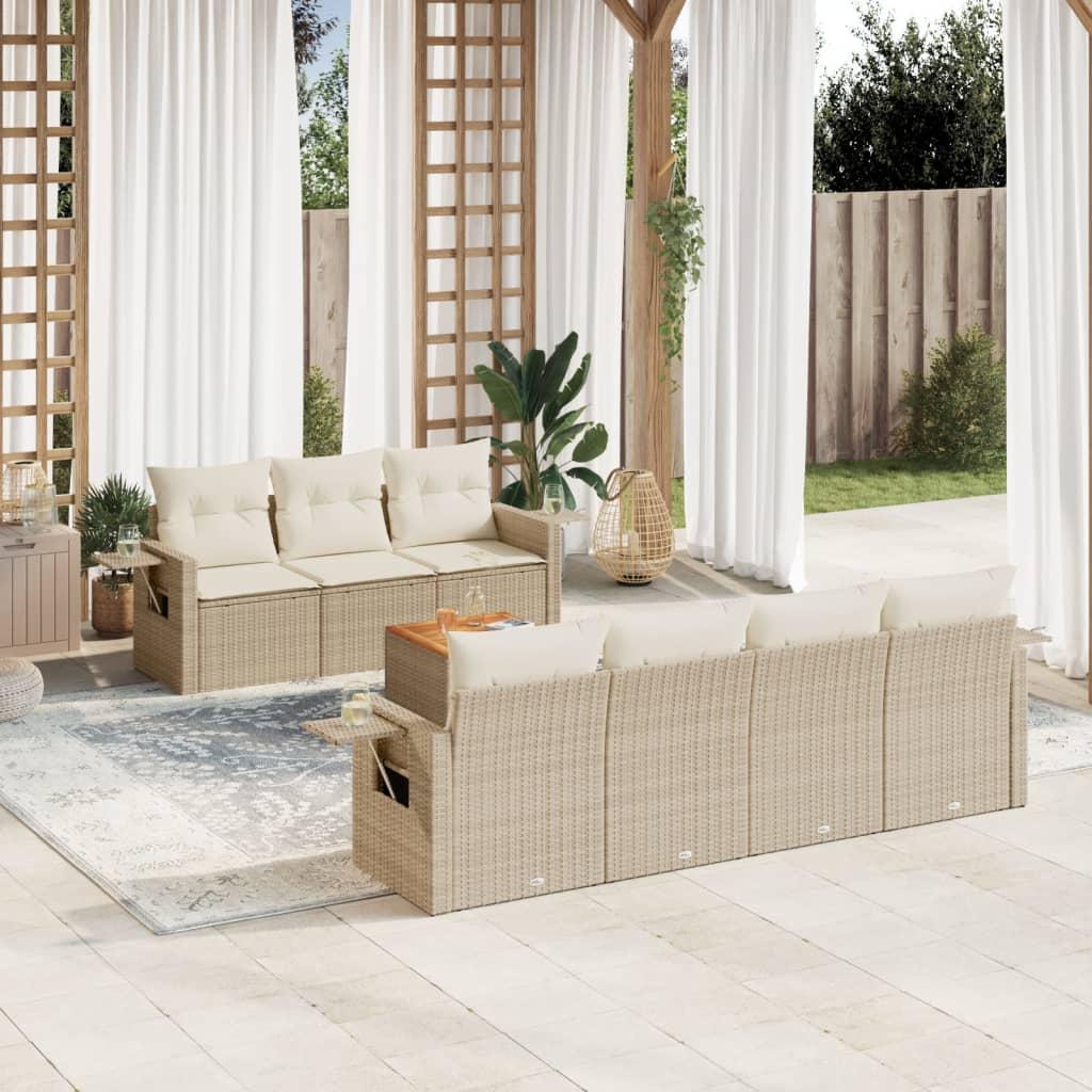 vidaXL sofasæt til haven 8 dele med hynder polyrattan beige