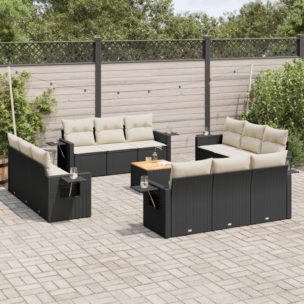 Sofasæt Til Haven 13 Dele Med Hynder Polyrattan Sort - Sort og cremefarvet