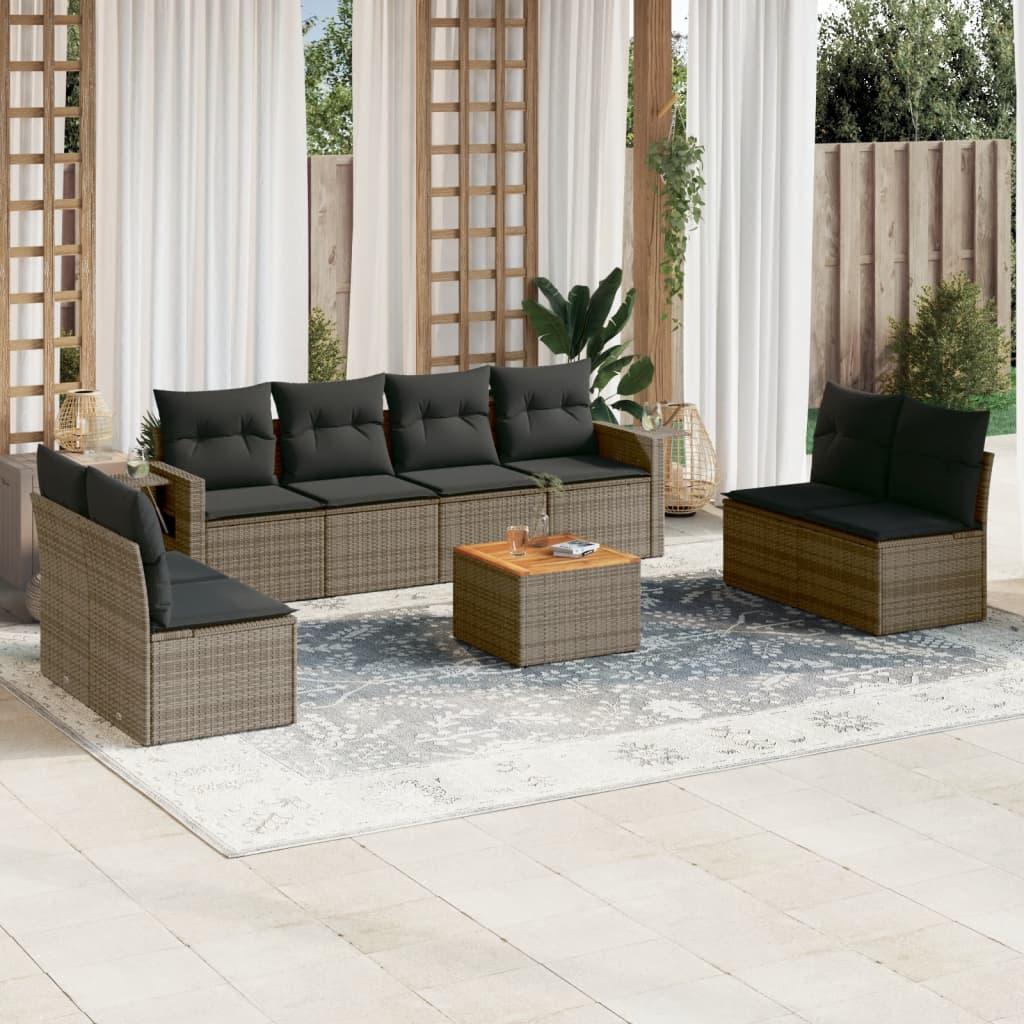 Sofasæt Til Haven 9 Dele Med Hynder Polyrattan Beige - Grå