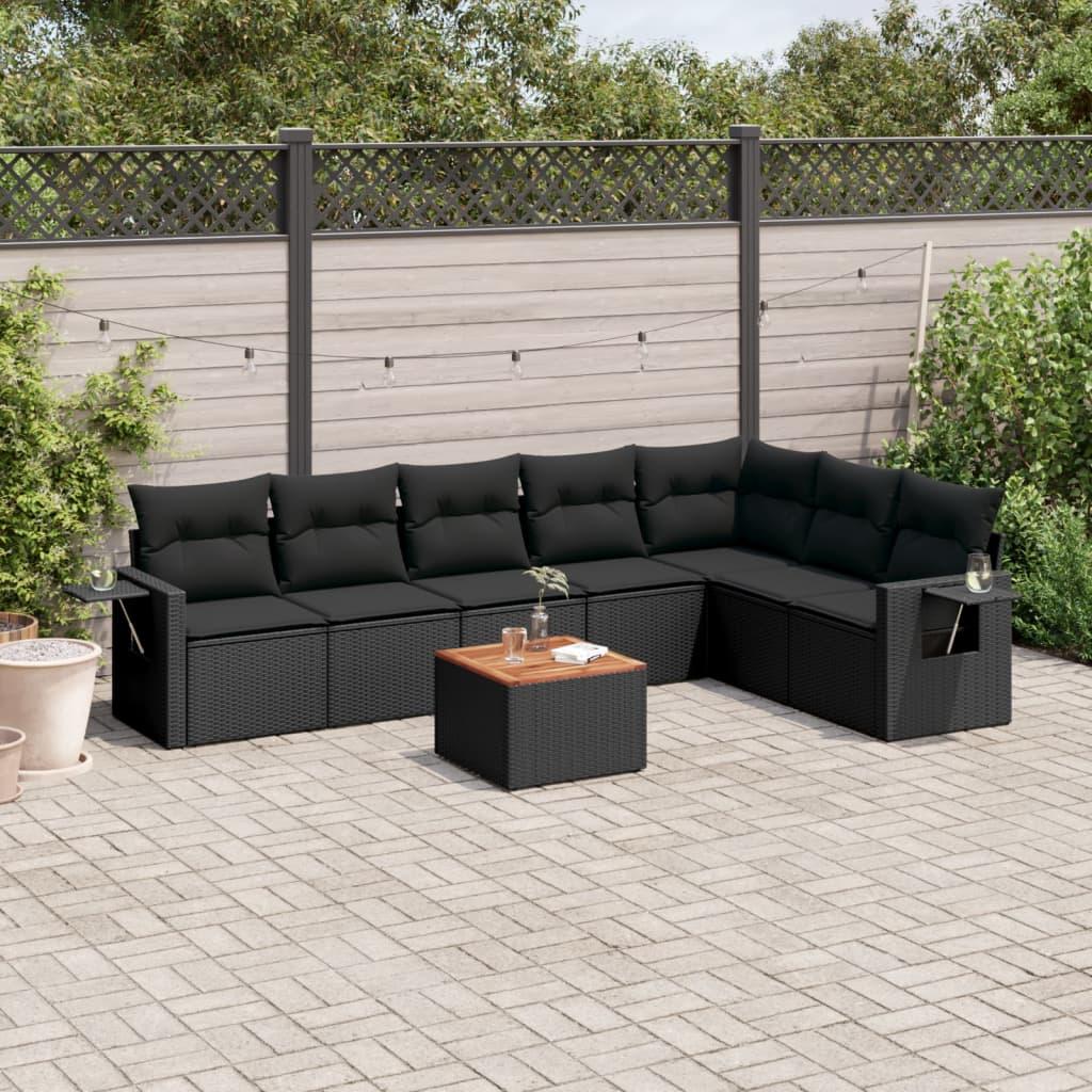Sofasæt Til Haven 8 Dele Med Hynder Polyrattan Sort - Sort