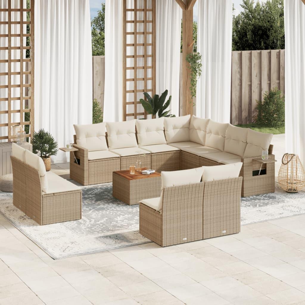 Sofasæt til haven 12 dele med hynder polyrattan beige