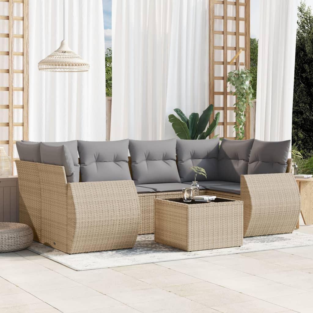 Sofaesæt Til Haven 7 Dele Med Hynder Polyrattan - beige og grå