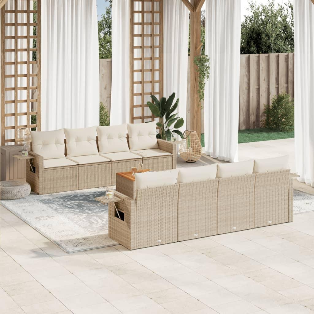 Sofasæt Til Haven 9 Dele Med Hynder Polyrattan - beige og cremefarvet