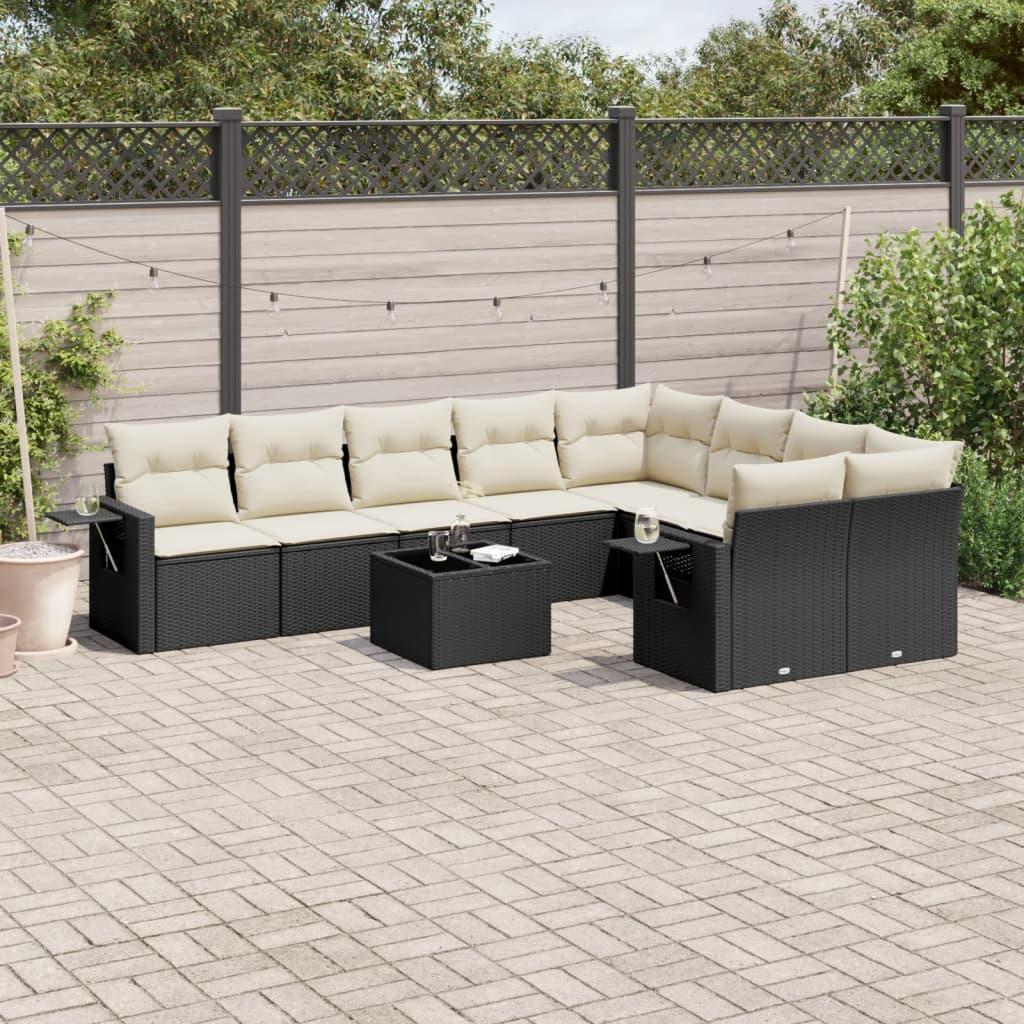 Sofasæt Til Haven 10 Dele Med Hynder Polyrattan - Sort og cremefarvet / Uden bord
