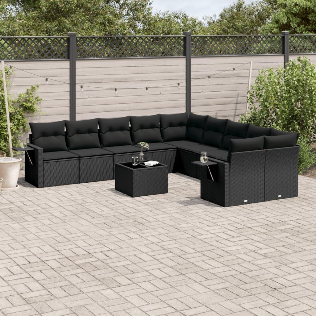 Sofasæt Til Haven 11 Dele Med Hynder Polyrattan - Sort / Uden bord