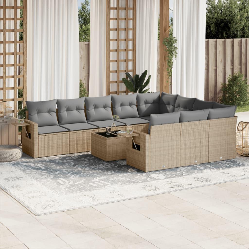 Sofasæt Til Haven 10 Dele Med Hynder Polyrattan - beige og grå / Uden bord