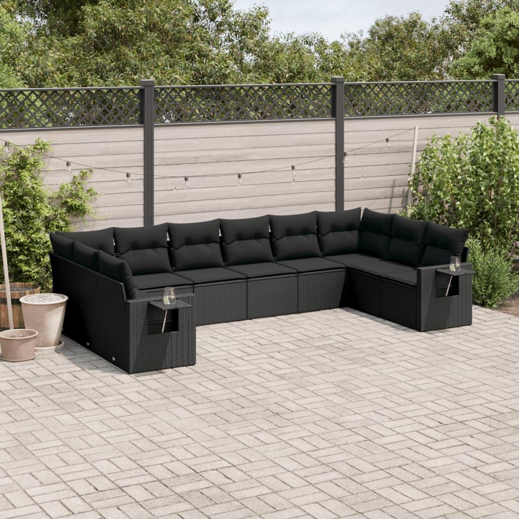 Sofasæt Til Haven 10 Dele Med Hynder Polyrattan - Sort / Med bord