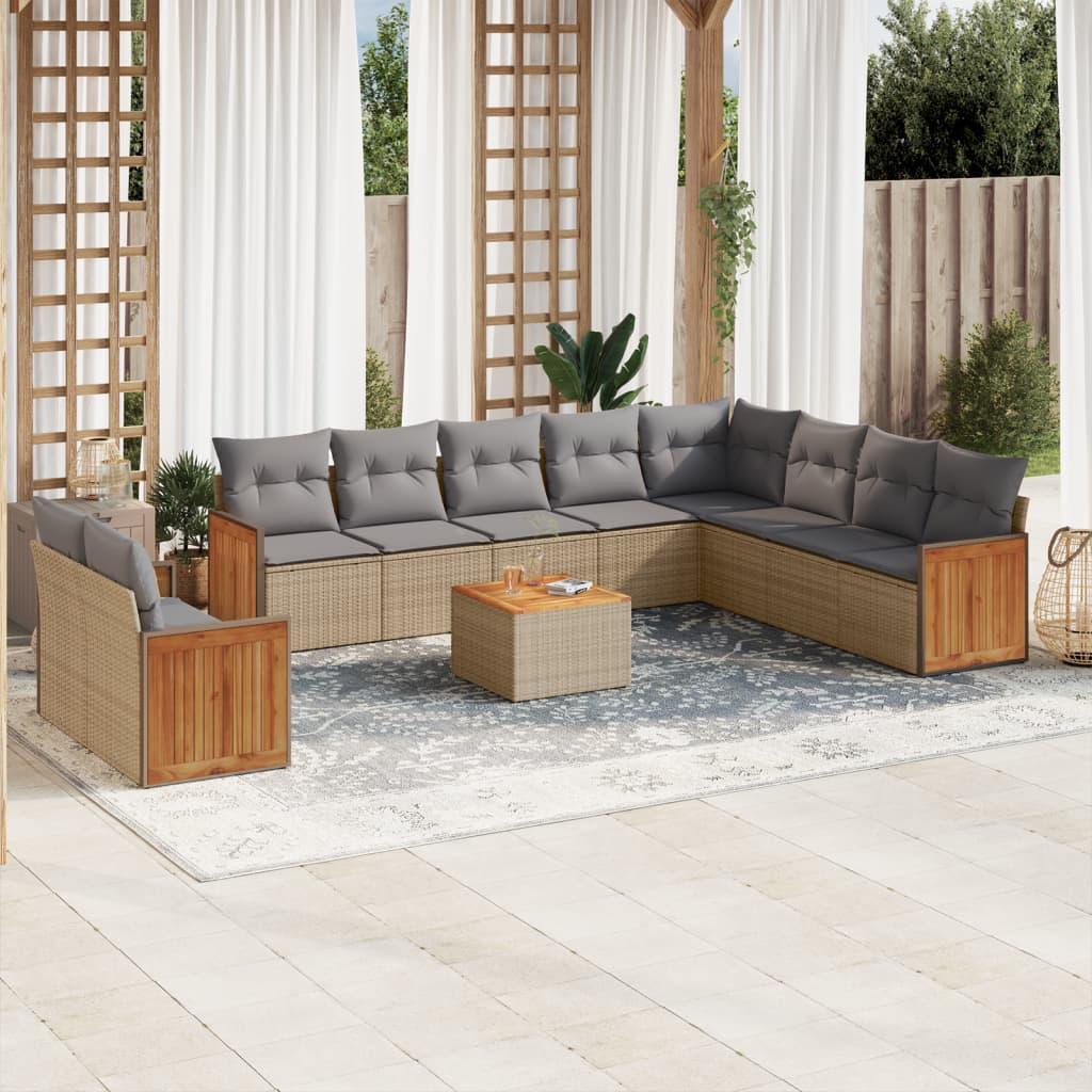 Sofasæt Til Haven 10 Dele Med Hynder Polyrattan - beige og grå / Med bord