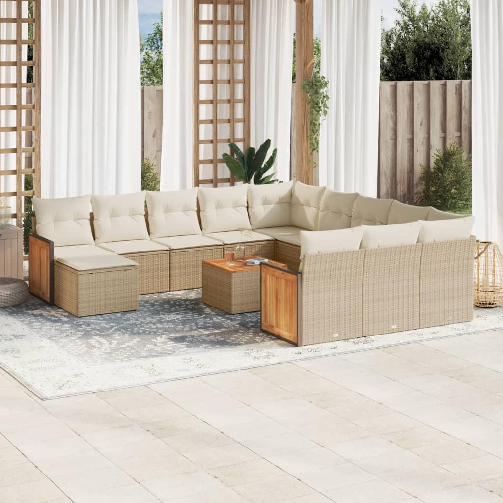 Sofasæt til haven i polyrattan - 13 dele med hynder, beige