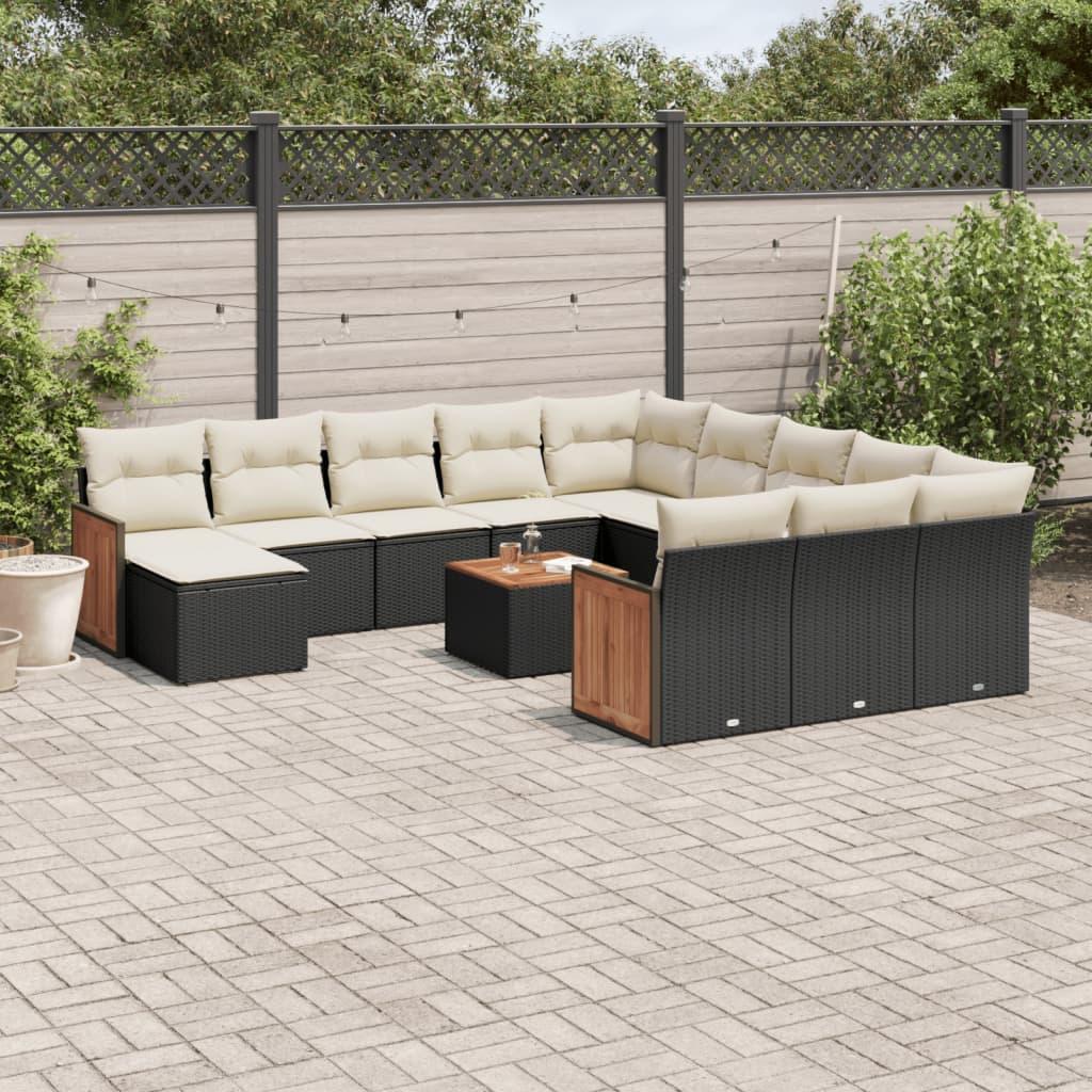 Sofasæt Til Haven 12 Dele Med Hynder Polyrattan - Sort og cremefarvet / Med bord