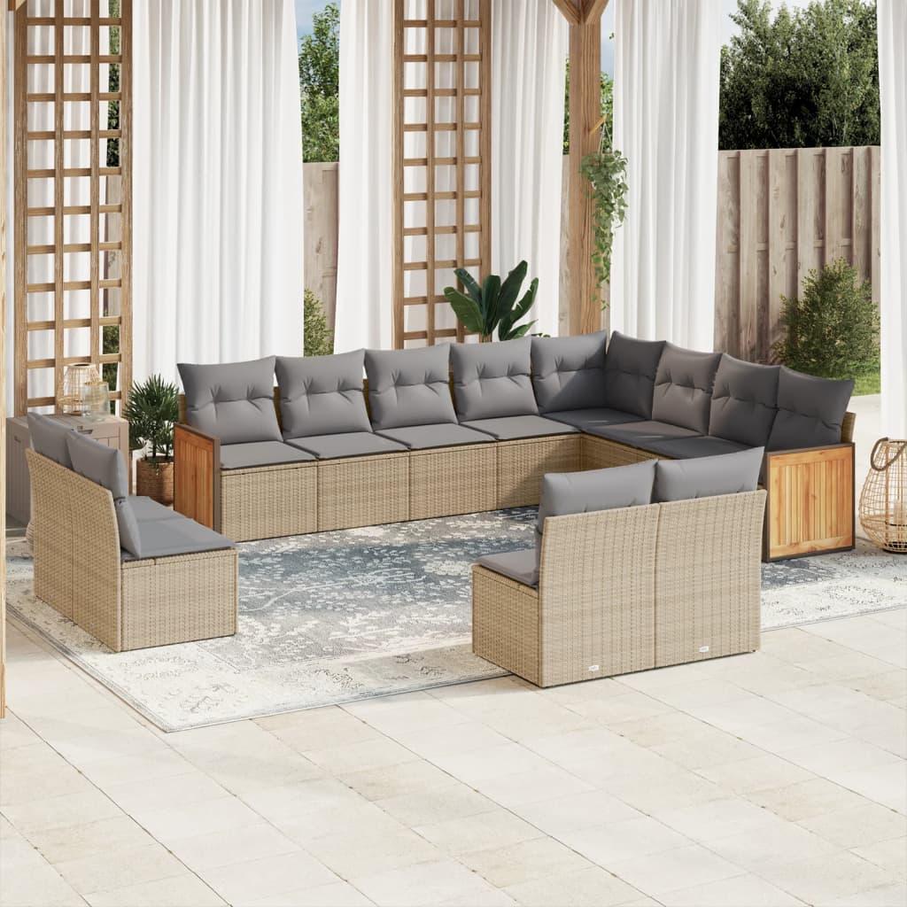 Sofasæt Til Haven 13 Dele Med Hynder Polyrattan Beige - beige og grå / Uden bord