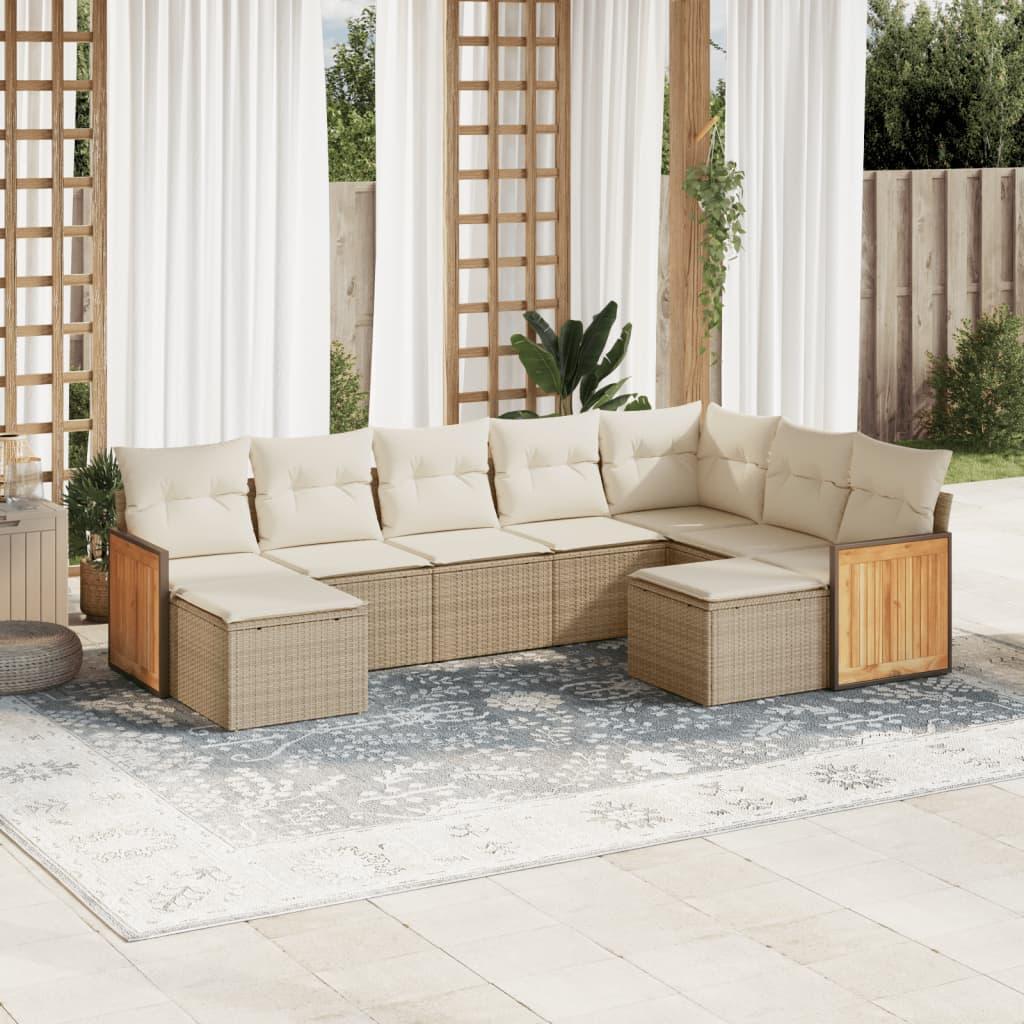 Sofasæt til haven i polyrattan - 9 dele med hynder, beige