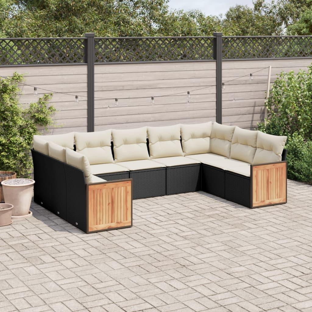 Sofasæt Til Haven 9 Dele Med Hynder Polyrattan - Sort og cremefarvet / Uden bord
