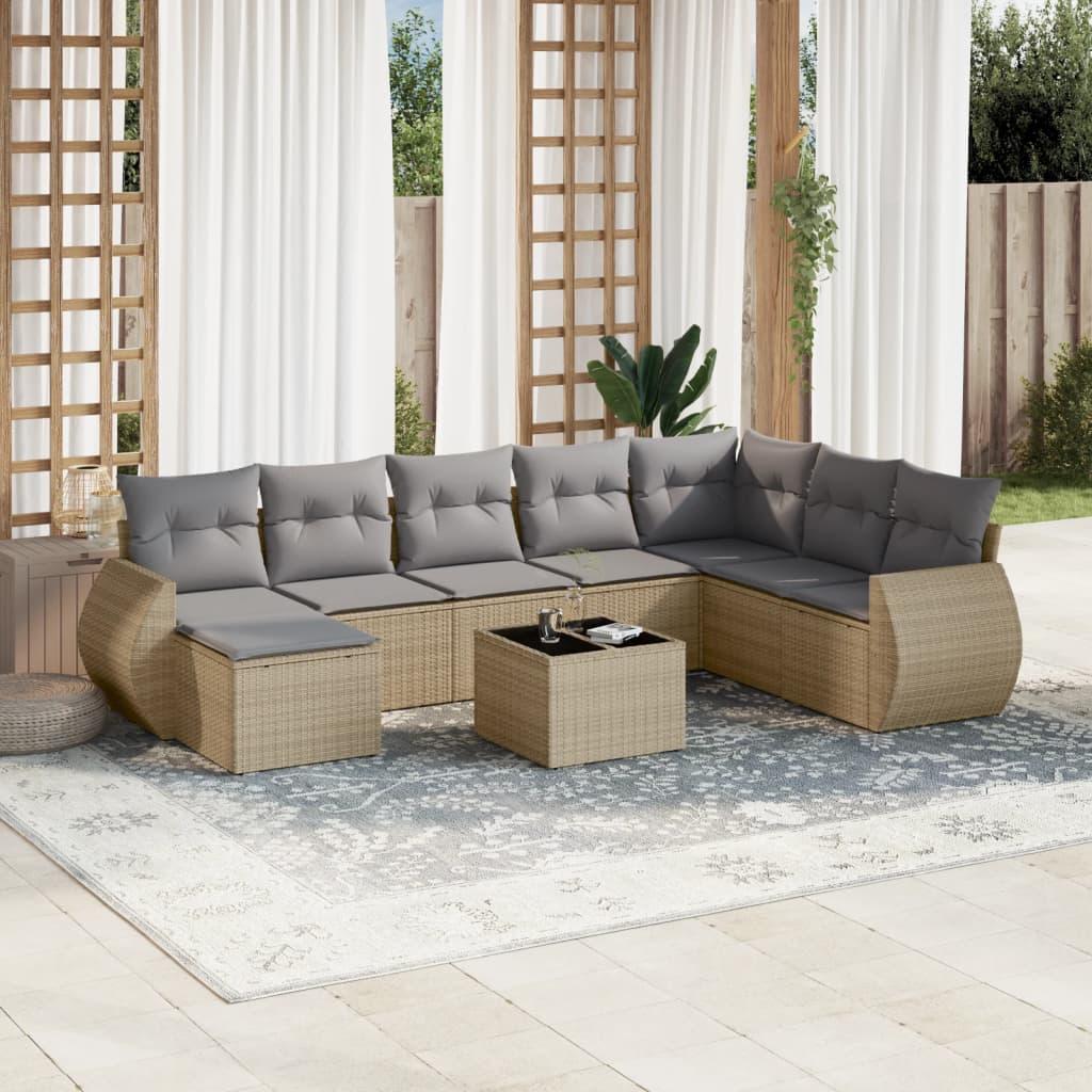 Sofasæt til haven i polyrattan - 9 dele med hynder, beige