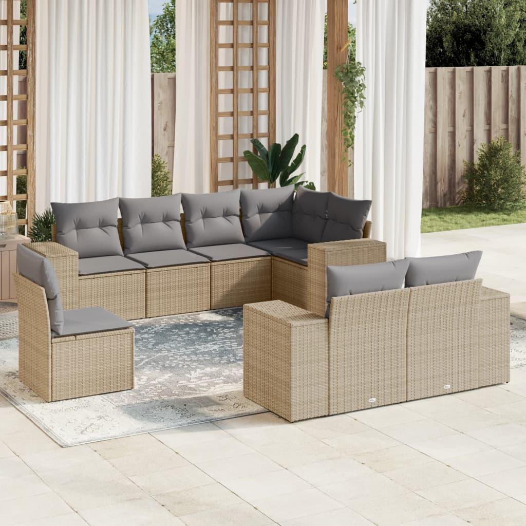 Sofasæt Til Haven 8 Dele Med Hynder Polyrattan Beige - beige og grå / Med bord