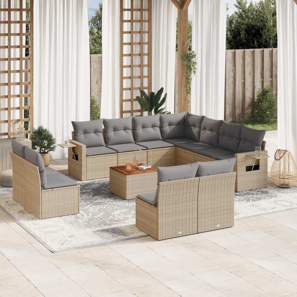 Sofasæt til haven 12 dele med hynder polyrattan beige