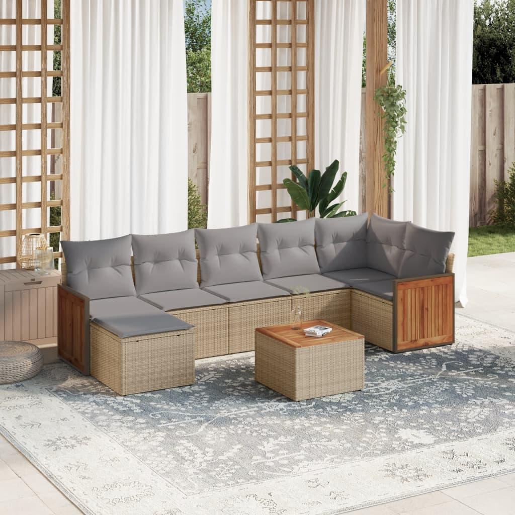 Sofasæt Til Haven 8 Dele Med Hynder Polyrattan - beige og grå / Med bord