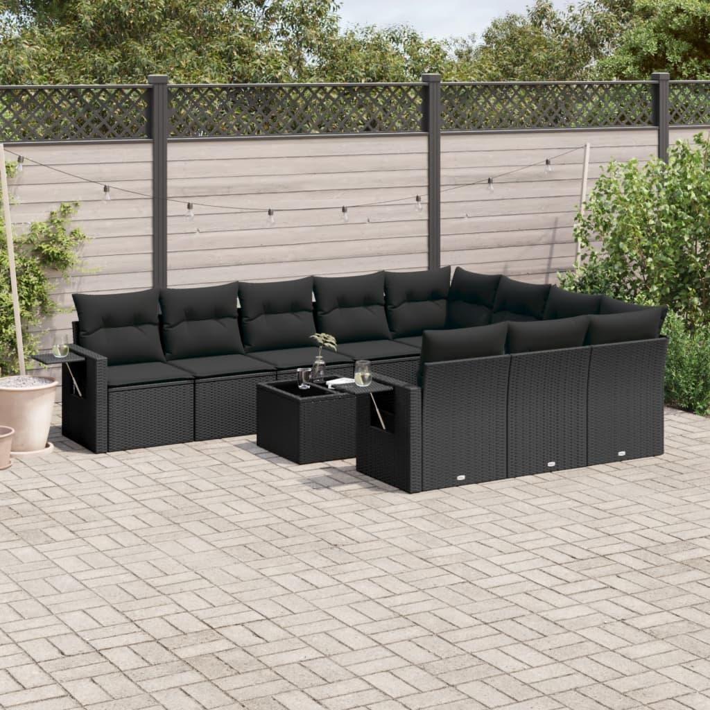 Sofasæt Til Haven 10 Dele Med Hynder Polyrattan - Sort / Uden bord