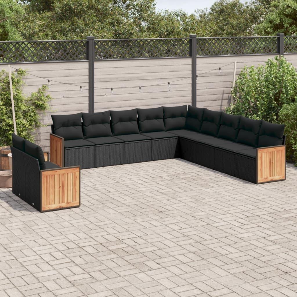 Sofasæt Til Haven 11 Dele Med Hynder Polyrattan - Sort / Uden bord