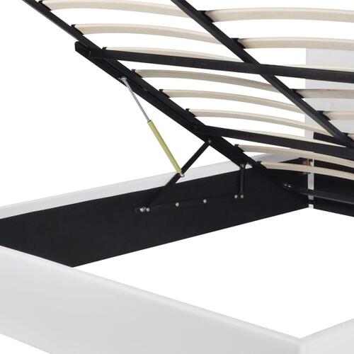 Sengestel med opbevaring hydraulisk hvid kunstlæder 180x200 cm