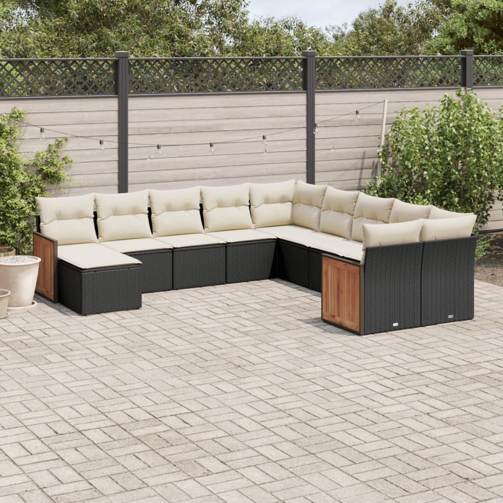 Sofasæt Til Haven 12 Dele Med Hynder Polyrattan Beige - Sort og cremefarvet / Uden bord