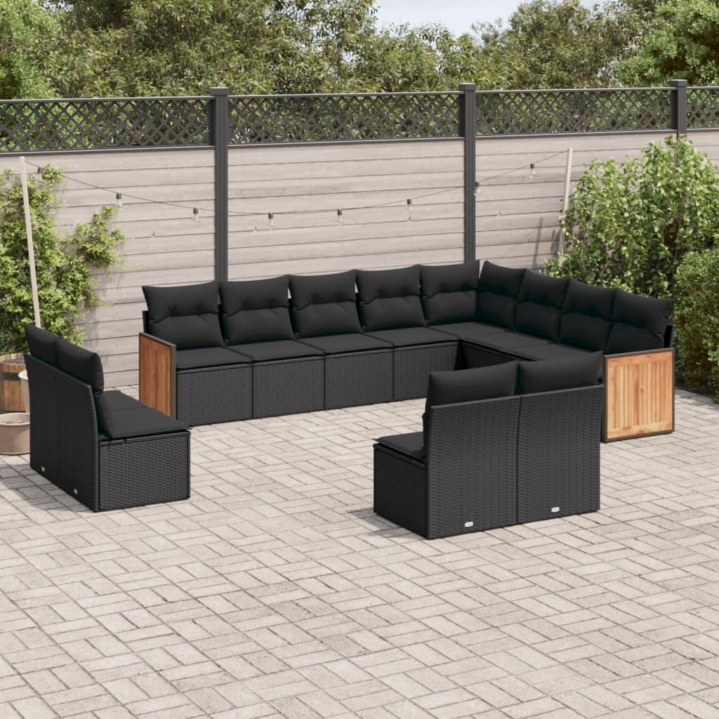 Sofasæt Til Haven 13 Dele Med Hynder Polyrattan Beige - Sort / Uden bord