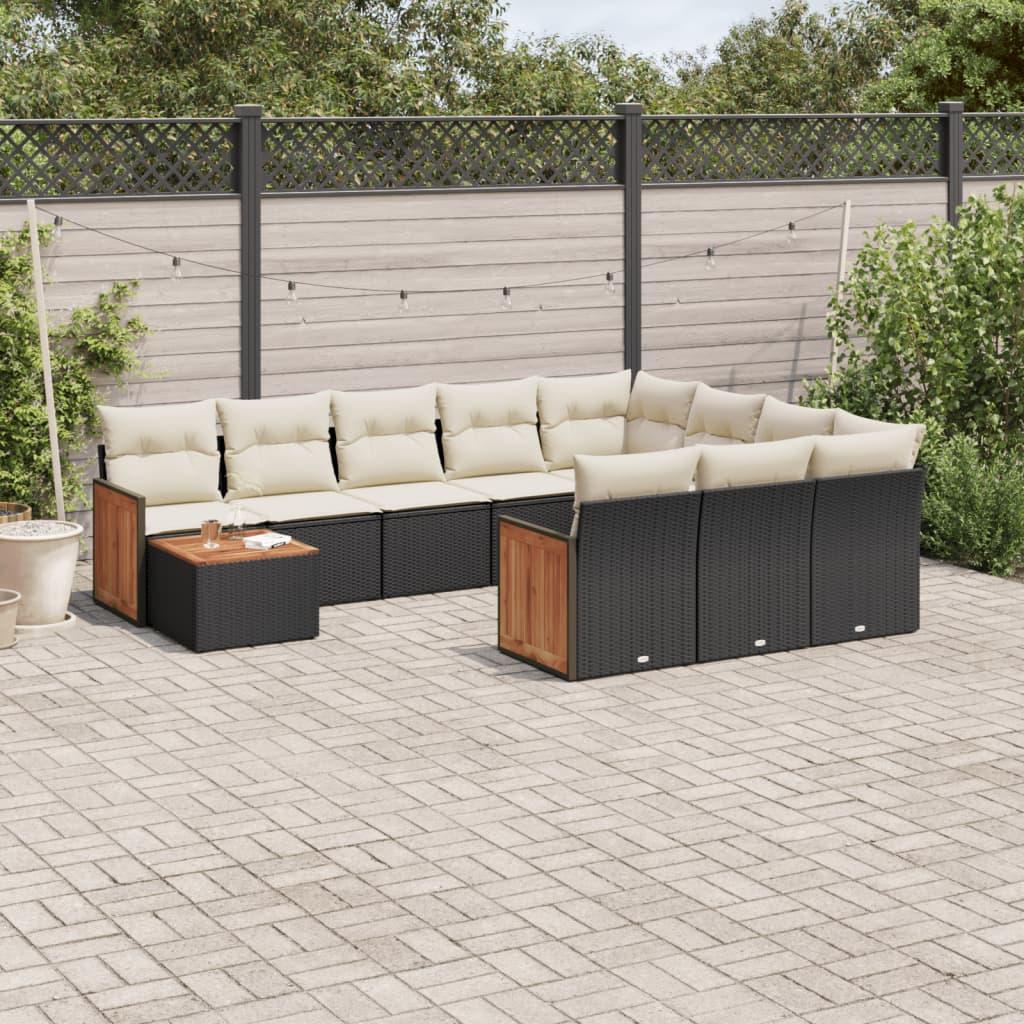 Sofasæt Til Haven 11 Dele Med Hynder Polyrattan Beige - Sort og cremefarvet