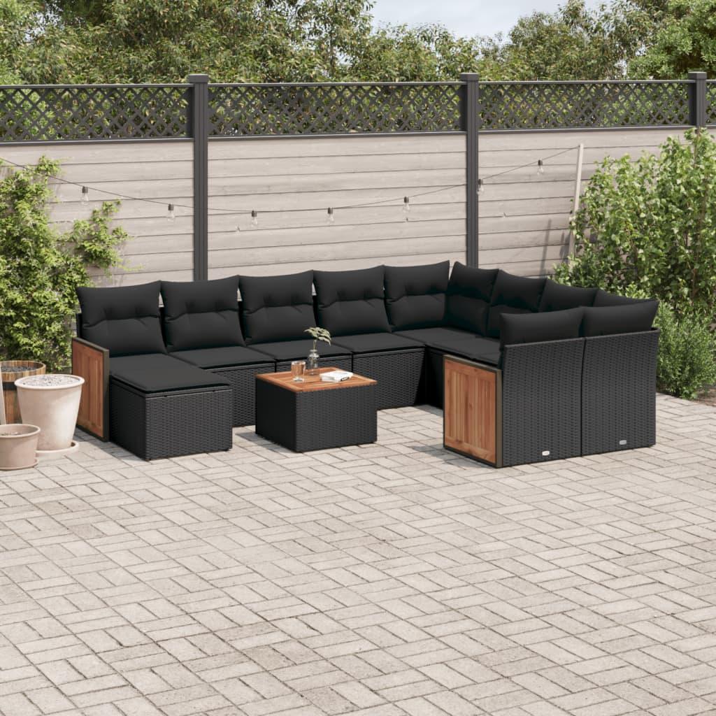 Sofasæt Til Haven 11 Dele Med Hynder Polyrattan Beige - Sort