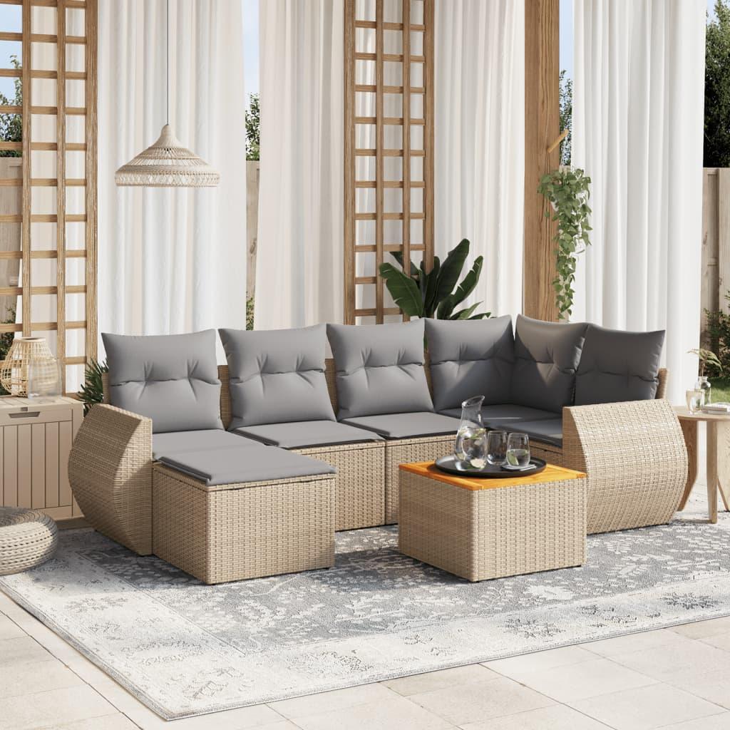 Sofasæt Til Haven 7 Dele Med Hynder Polyrattan - beige og grå