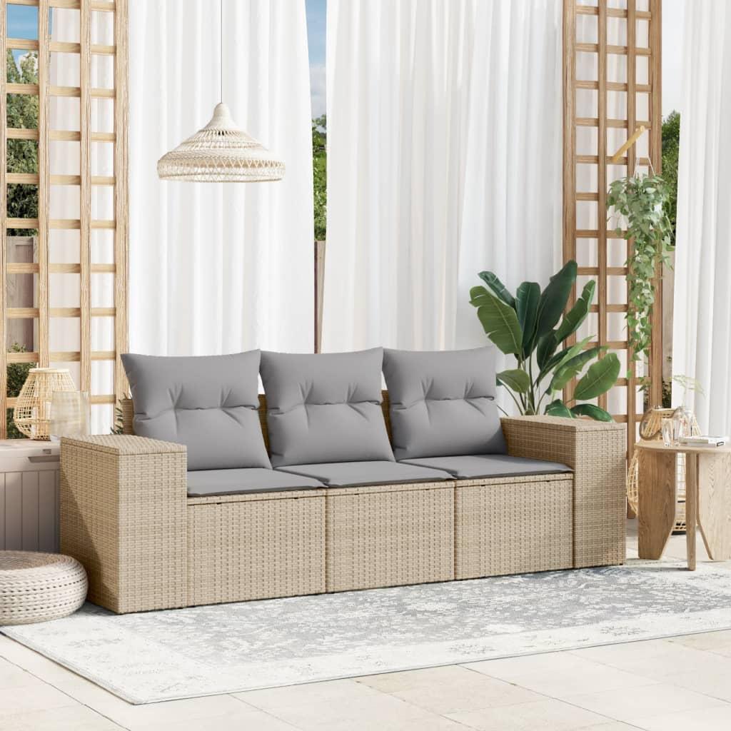 Sofasæt til haven 3 dele med hynder polyrattan beige billede