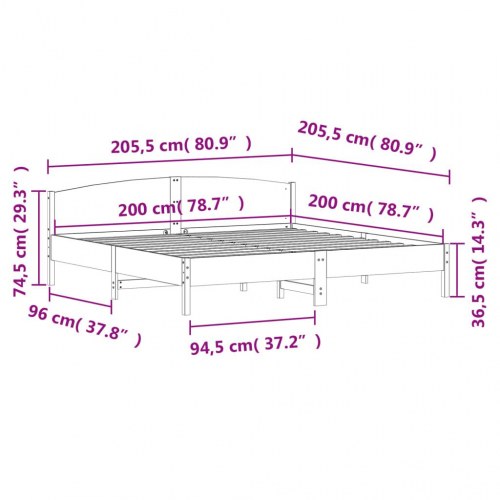 Sengeramme uden madras i massivt fyrretræ 200 x 200 cm - gyldenbrun