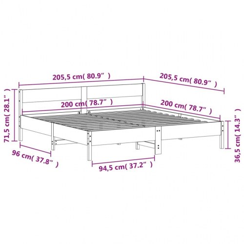 Sengeramme uden madras 200x200 cm massivt fyrretræ