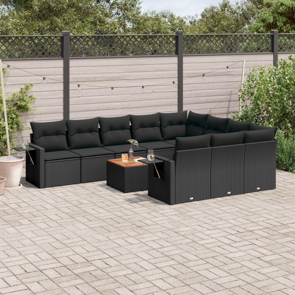 Sofasæt Til Haven 11 Dele Med Hynder Polyrattan - Sort / bord 6x midterdel 2x hjørnedel