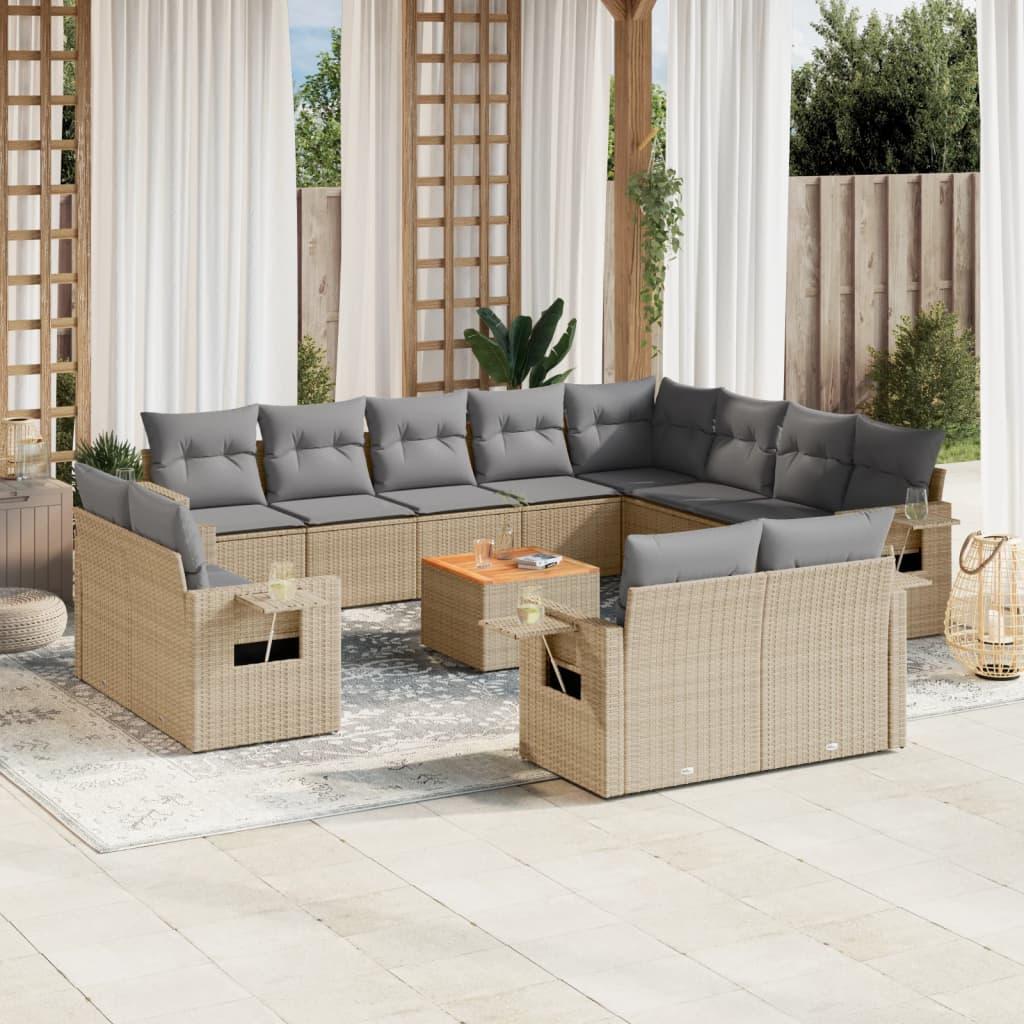 Sofasæt Til Haven 13 Dele Med Hynder Polyrattan - beige og grå