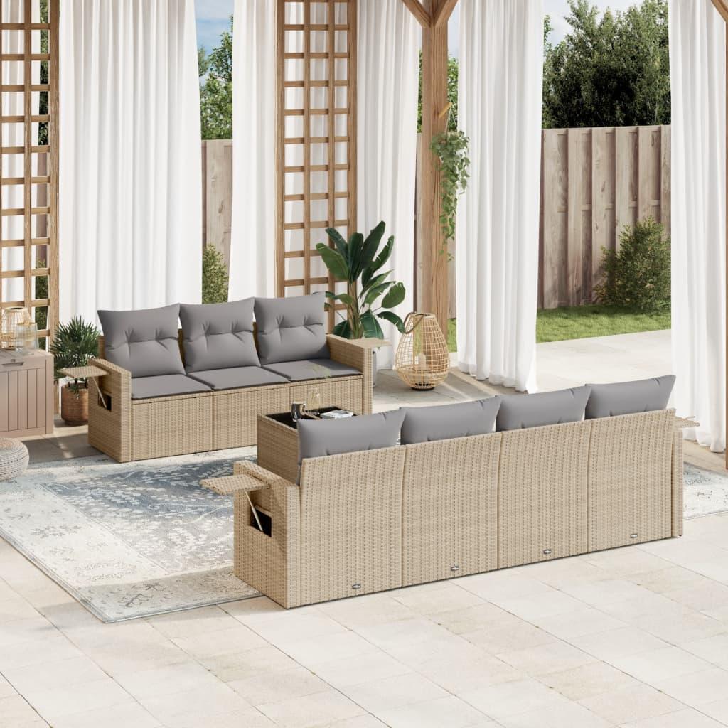 Sofasæt Til Haven 8 Dele Med Hynder Polyrattan Sort - beige og grå