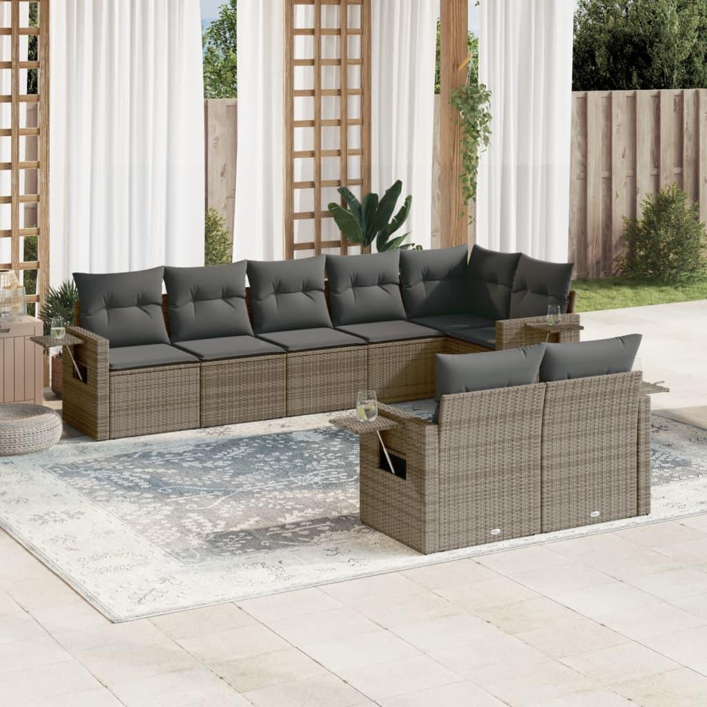 Sofasæt Til Haven 9 Dele Med Hynder Polyrattan Beige - Grå / Med bord