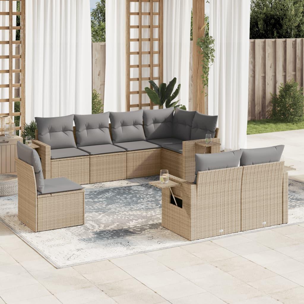 Sofasæt Til Haven 8 Dele Med Hynder Polyrattan - beige og grå / Med bord