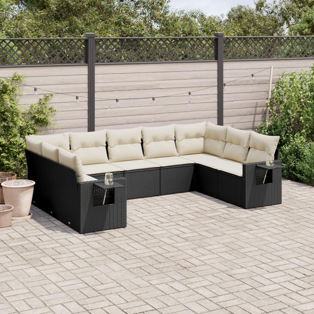 Sofasæt Til Haven 9 Dele Med Hynder Polyrattan - Sort og cremefarvet / Med bord