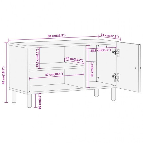 Tv-bord 80×31×46 cm i massivt mangotræ med jernben