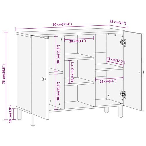 Skab 90x33x75 cm massivt mangotræ